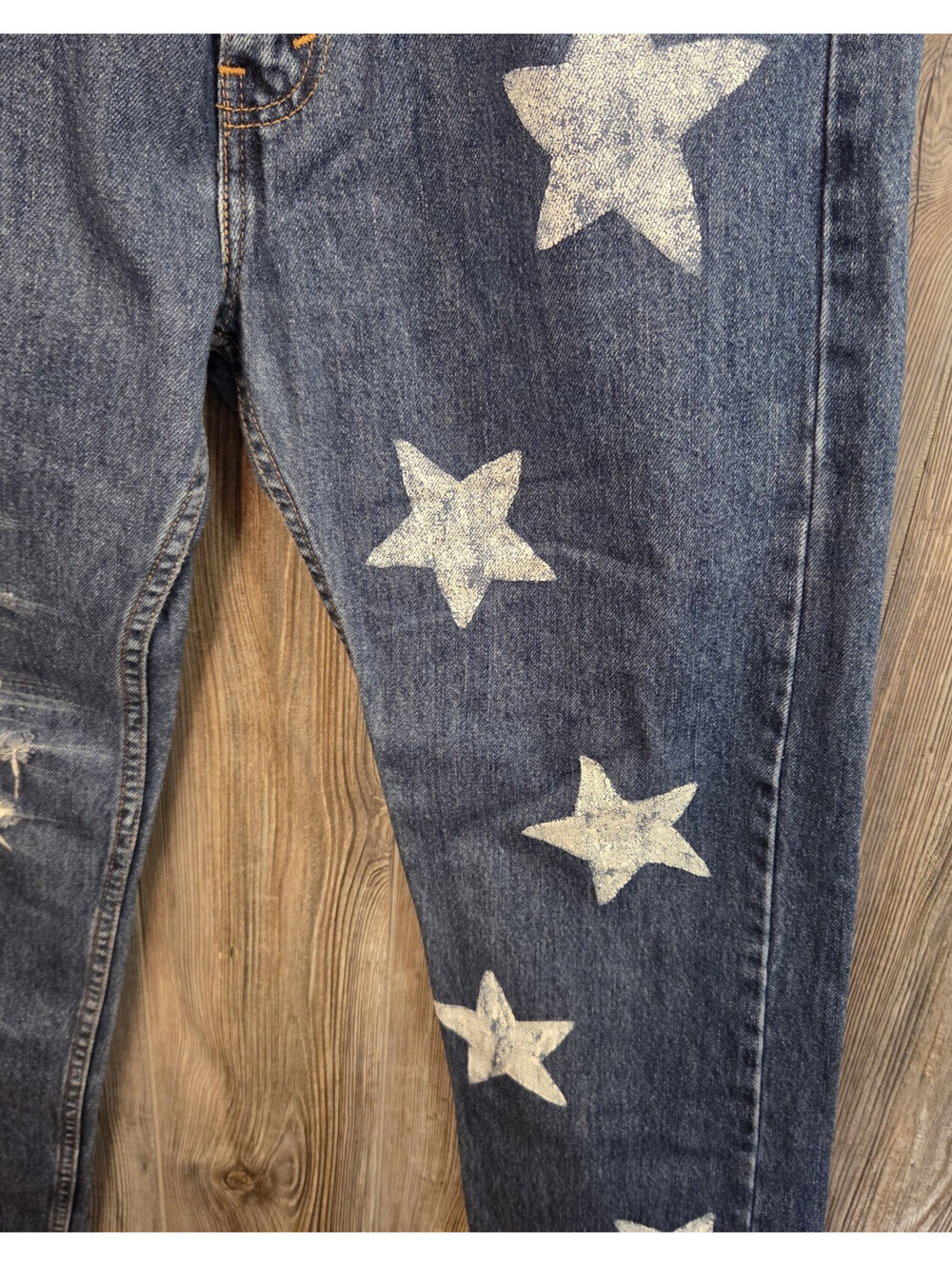Levi's Denim Blue Jeans 505 Size 34x29 Regular Fit Distress Custom Stars Paint - Picture 6 of 7